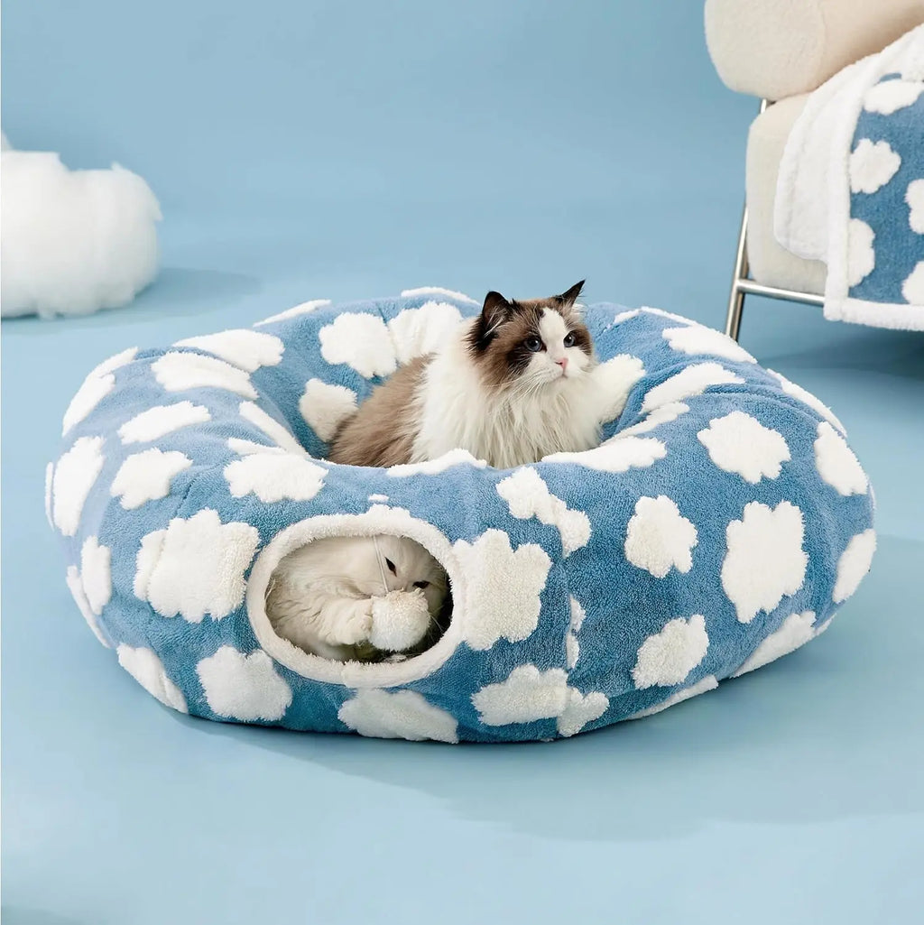 Lesure Cat Tunnel Bed for Indoor Cats - Cute Cat Donut Tunnel with Washable Circle Cushion, round Pet Play Tunnel Toy for Kitten/Puppy/Rabbit - Animal Blanket Home