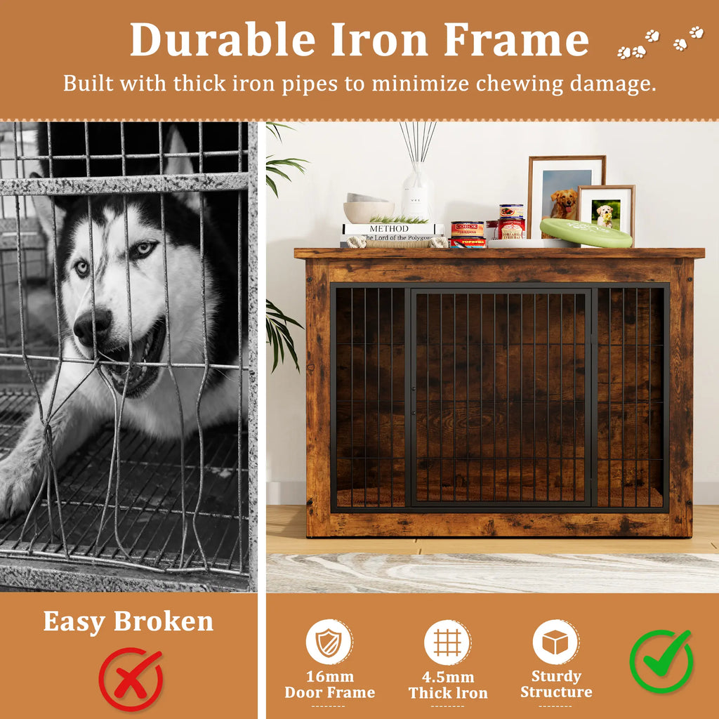 Warcat Dog Crate Furniture with Thick Cushion, Side End Table Wooden Dog Cage with Double Doors, Chew-Resistant Dog Kennel Dog House Indoor for Small to Large Dog #Aprilstockup#Tiktokshopstockup#Tiktokshopmothersday#Summervibes#Petlovers
