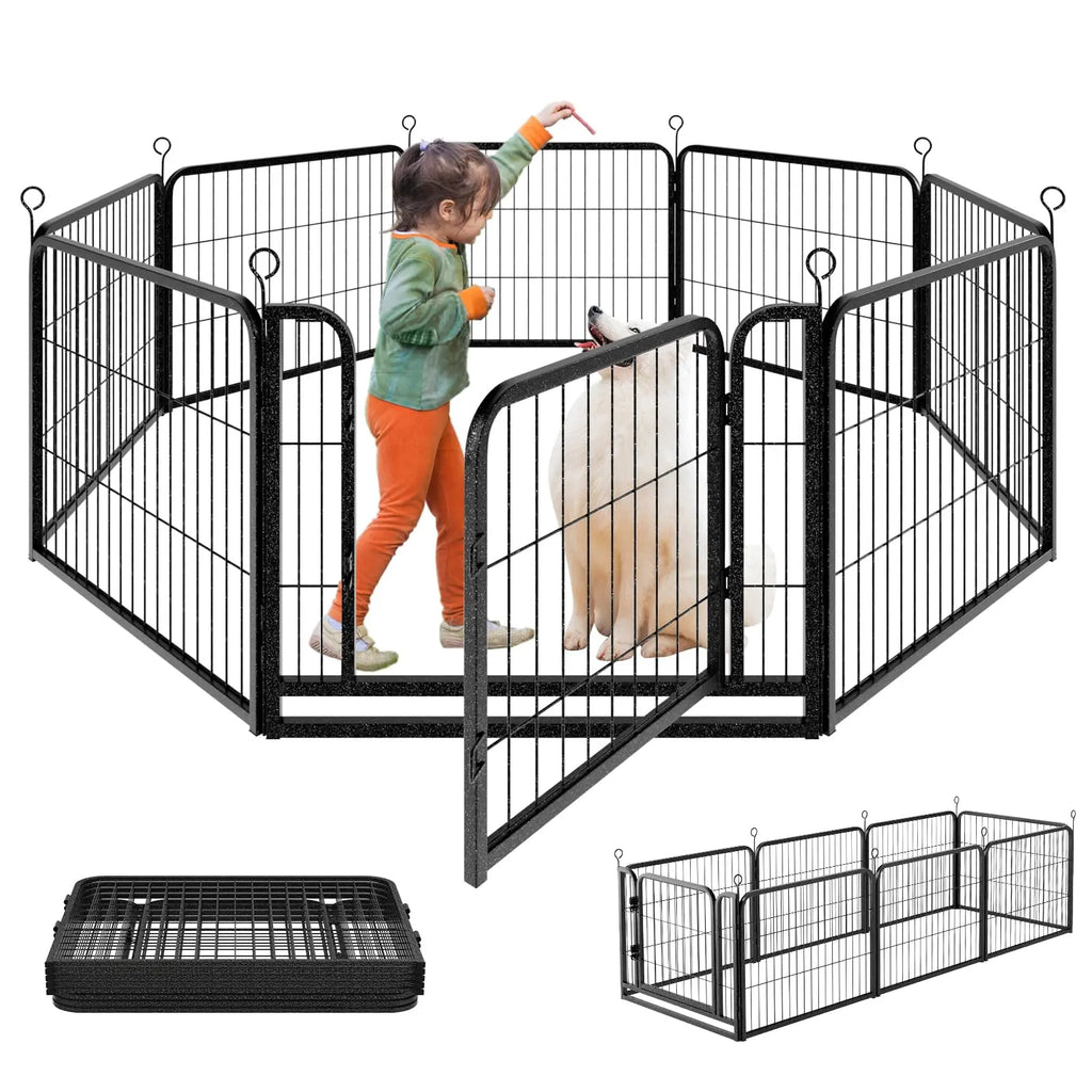 Dog Playpen Outdoor Extra Wide 12 Piece Panels Heavy Duty Anti-Rust Coating-Strengthened Dog Fence 40" Height with Doors Portable for RV Camping Yard, Total 32FT, 79 Sq.Ft, Snowy Black PS781