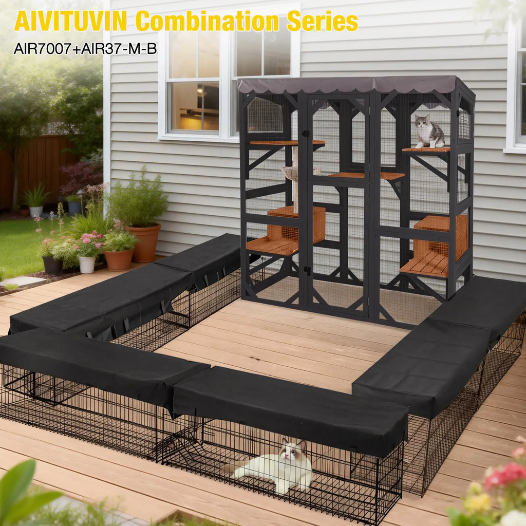 Aivituvin-Air37-M Walk-In Large Cat Enclosure with Roof Tarp - Connects to Windows or Cat Doors,Outdoor Catio，Catfuriture