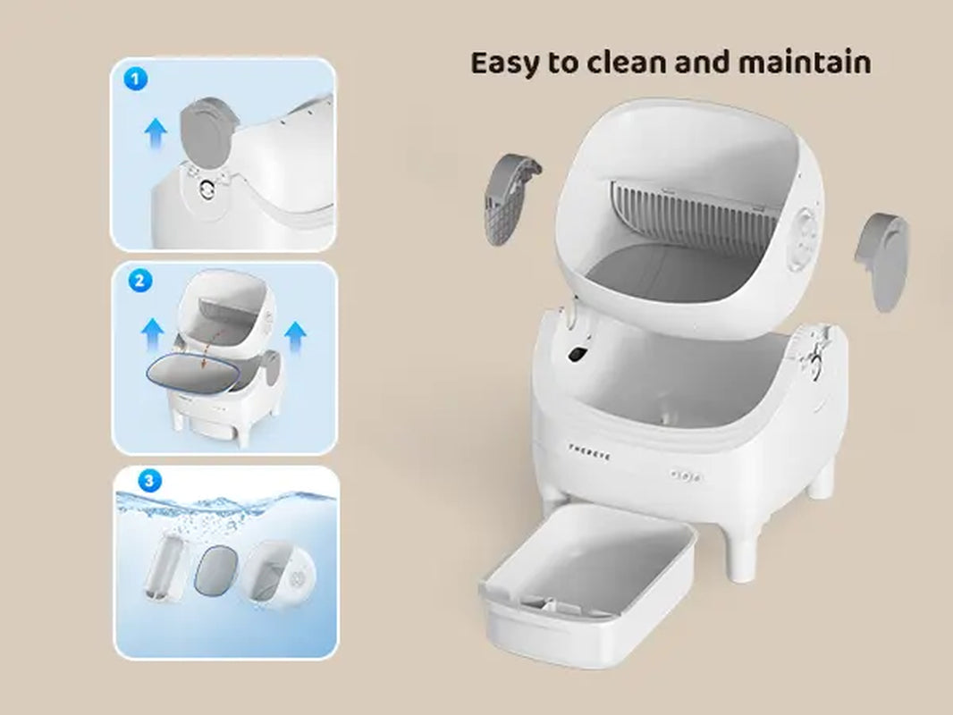 Thereye Open-Top Self-Cleaning Cat Litter Box, Automatic with App Control Wifi Odor-Free Waste Disposal Includes Trash Bags Litterbox