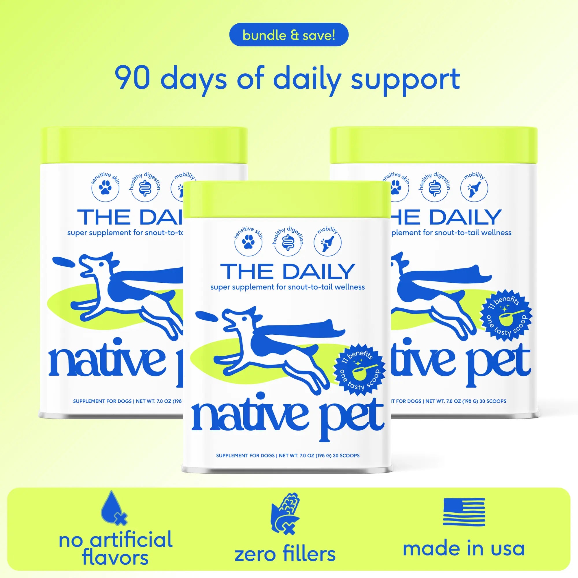 Native Pet Dog Vitamins & Supplements - 11-In-1 Vitamin Powder for Dog Food Topper - Collagen, Glucosamine, Probiotics, Omega & More- Supports Healthy Gut, Mobility & Overall Health