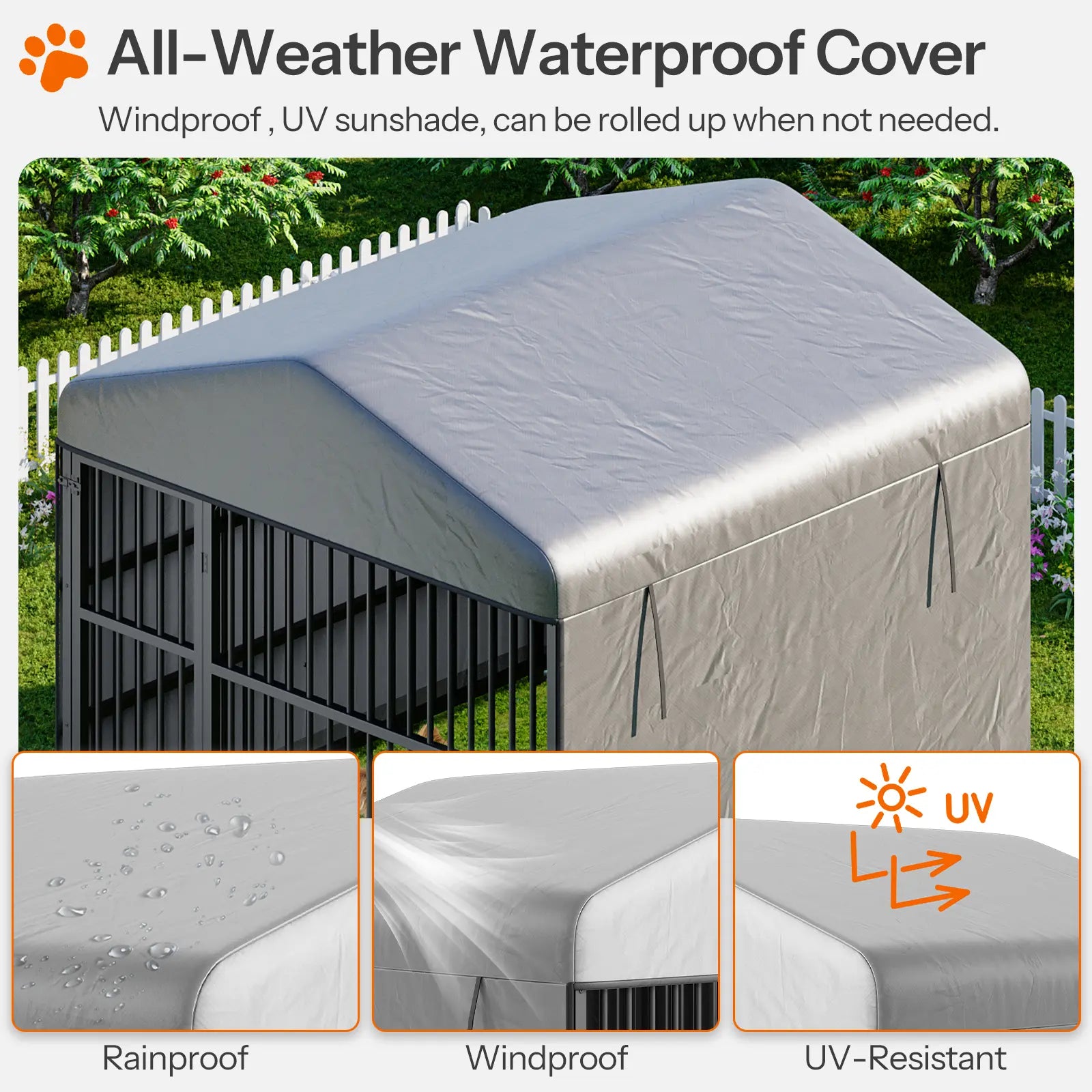 HOOBRO Outdoor Dog Kennel with Cover, 6.6 X 6.6 X 6.4 Ft Dog Kennel outside with Waterproof Roof and Rotating Feeding Bowls, Heavy-Duty Large Cage Enclosure, Dog Playpen Fence, Black