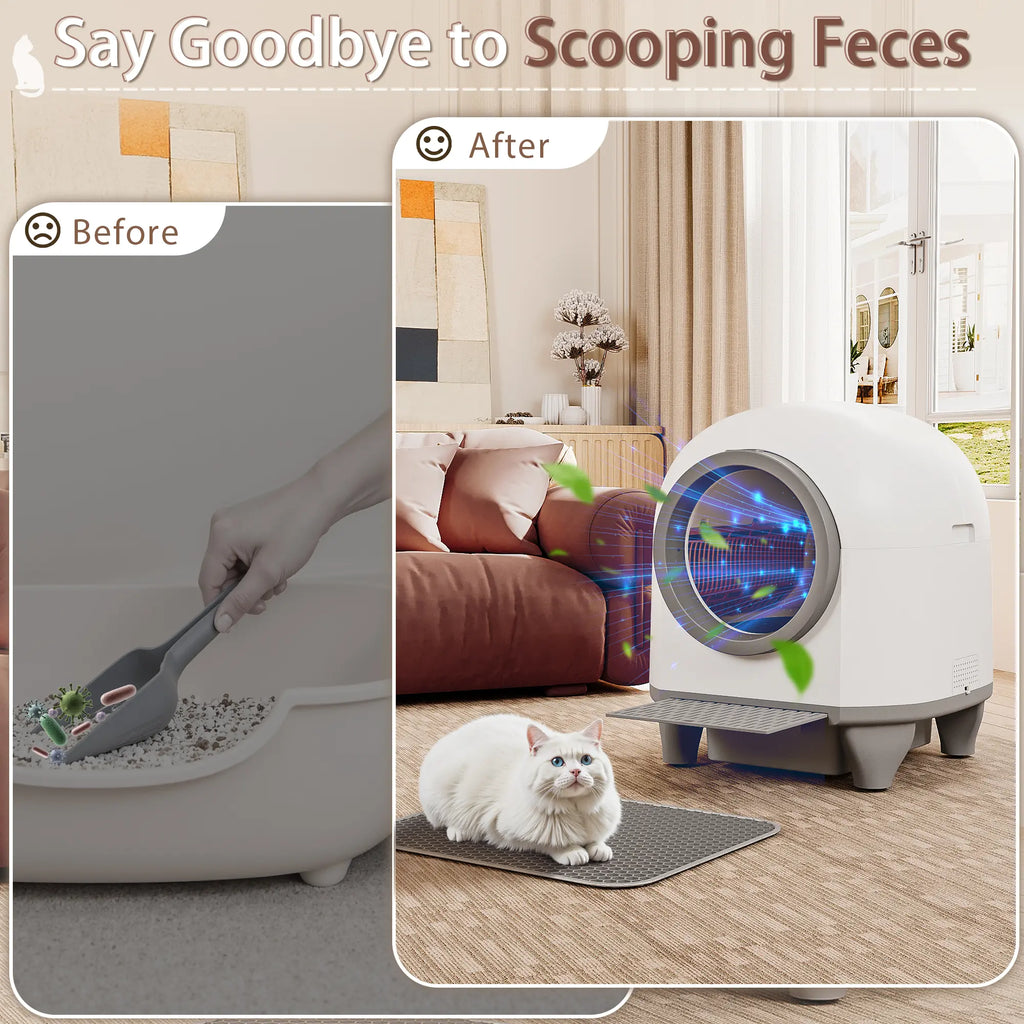 Warcat Smart Low-Noise Auto-Cleaning Litter Box 90L Self Cleaning Cat Litter Box App-Controlled via 2.4G Wifi with Smart Sensors, Safety Protection, Easy Maintenance, Easy Setup & Clean Springshine Springstatements Springbreak