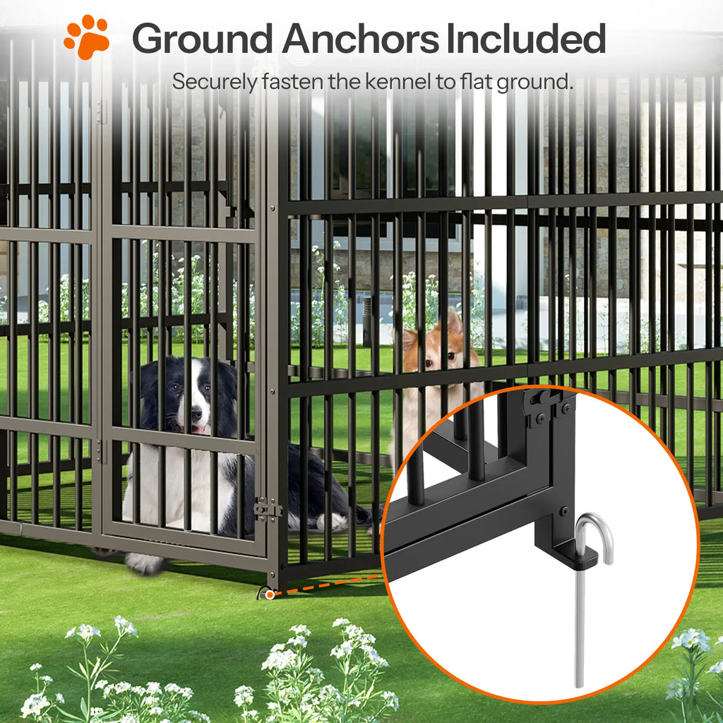 HOOBRO Outdoor Dog Kennel with Cover, 6.6 X 6.6 X 6.4 Ft Dog Kennel outside with Waterproof Roof and Rotating Feeding Bowls, Heavy-Duty Large Cage Enclosure, Dog Playpen Fence, Black