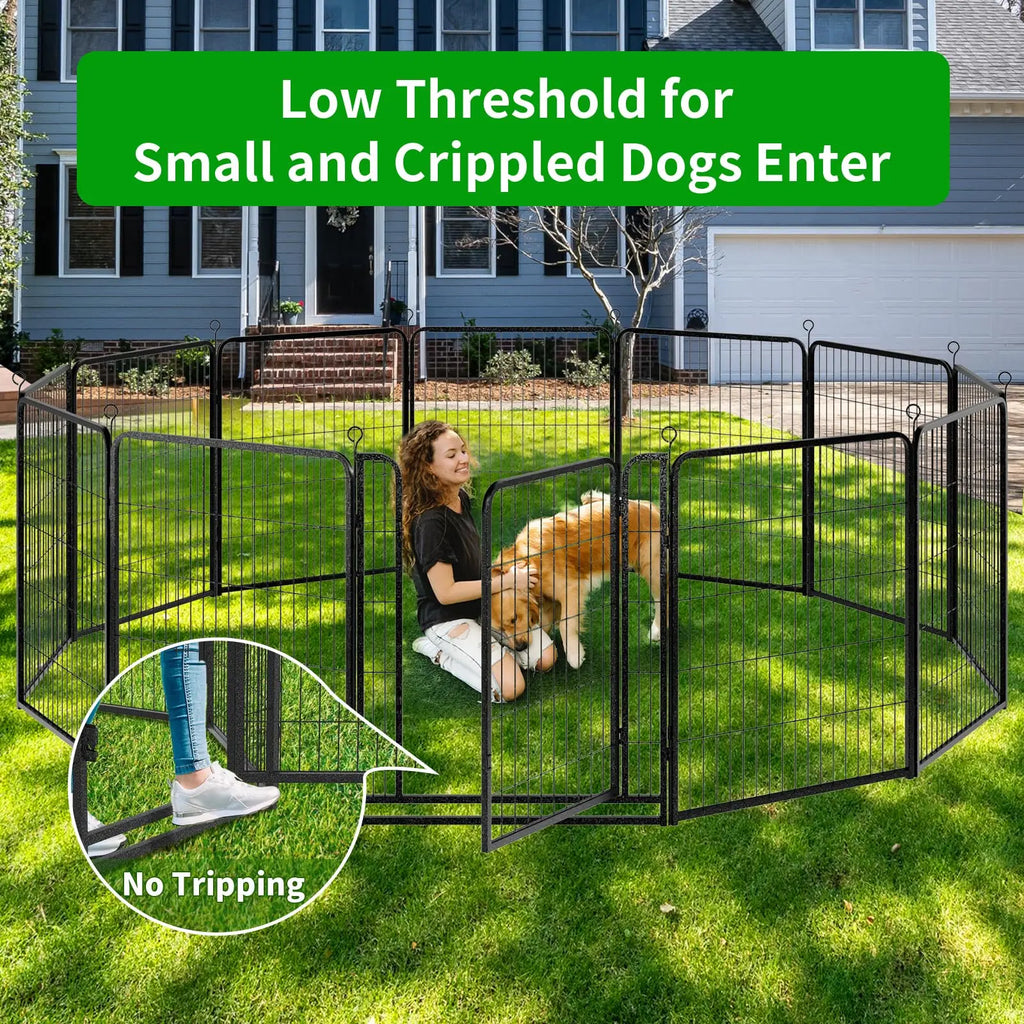 Dog Playpen Outdoor Extra Wide 12 Piece Panels Heavy Duty Anti-Rust Coating-Strengthened Dog Fence 40" Height with Doors Portable for RV Camping Yard, Total 32FT, 79 Sq.Ft, Snowy Black PS781