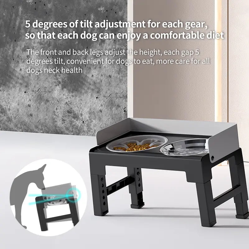 PAKEWAY Elevated Dog Bowls, Spill Proof, Tiltable Pet Feeder with 1 Slow Feeder Bowl &2 Stainless Steel Bowl, 6 Height Adjustable Raised Dog Bowls Stand for Medium Large Dogs