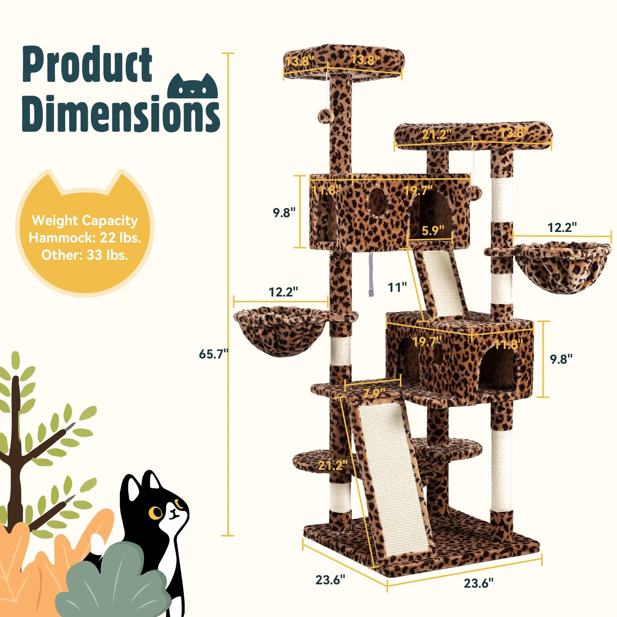 HOOMIC 65In Multi-Level Large Cat Tree Tower for Indoor Cats/Furniture Activity Center with Wide Base/Cozy Plush Cat Perches/Cat Condo with Baskets/Sisal Scratching Posts and Hammock #Tiktokshopfalldealsforyou