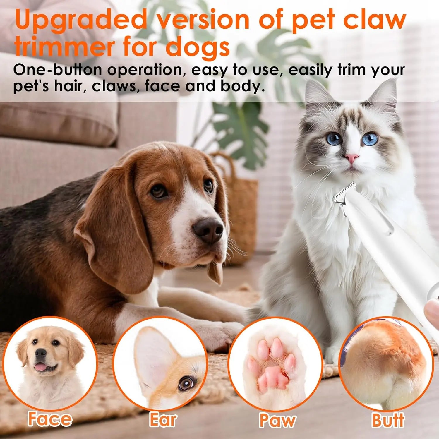 Rechargeable Pet Hair Trimmer Kit, Pet Paw Trimmer, Cordless Quiet Dog Trimmer for Grooming with LED Light, Small Dog Grooming Clippers for Dogs & Cats, Pet Grooming Tool,Waterproof, Low Noise Pet Shaver