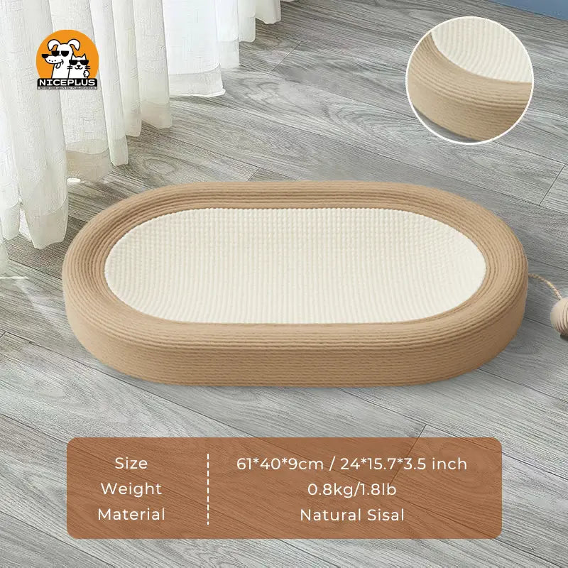 NICEPLUS Pet Sisal Cat Scratcher Cardboard Lounge Bed - Multi-Purpose Dog & Cat Furniture, 24X15X3.5 Inch, Anti-Slip Design, Ideal for Indoor Cats