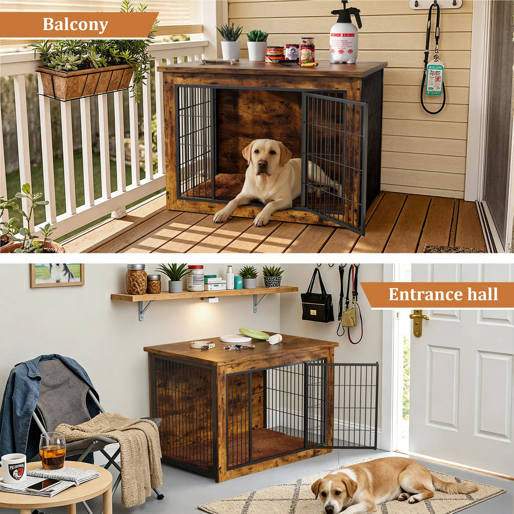 Warcat Dog Crate Furniture with Thick Cushion, Side End Table Wooden Dog Cage with Double Doors, Chew-Resistant Dog Kennel Dog House Indoor for Small to Large Dog #Aprilstockup#Tiktokshopstockup#Tiktokshopmothersday#Summervibes#Petlovers