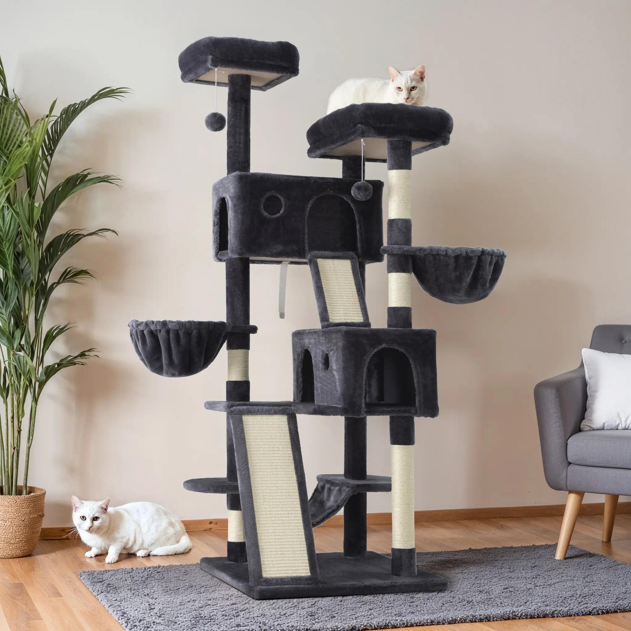 HOOMIC 65In Multi-Level Large Cat Tree Tower for Indoor Cats/Furniture Activity Center with Wide Base/Cozy Plush Cat Perches/Cat Condo with Baskets/Sisal Scratching Posts and Hammock #Tiktokshopfalldealsforyou