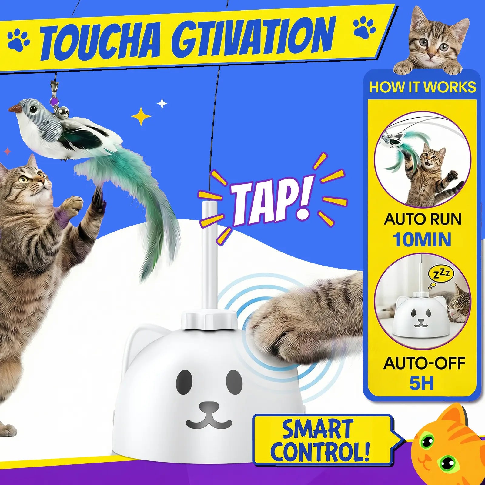 CATPICK Interactive Cat Toys for Indoor Cats Automatic Electric Flying Bird Feather Wand Toy with Automatic Function and Electric Flying Bird for Continuous Entertainment