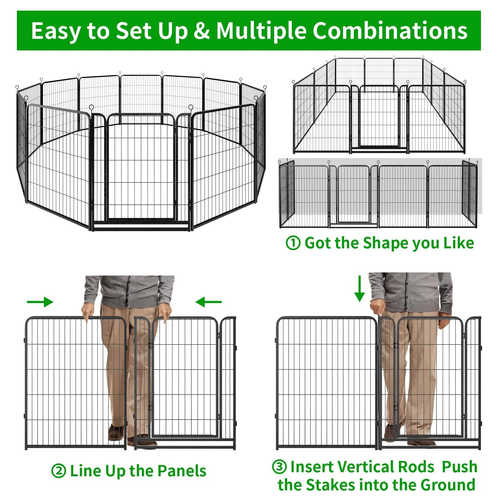 Dog Playpen Outdoor Extra Wide 12 Piece Panels Heavy Duty Anti-Rust Coating-Strengthened Dog Fence 40" Height with Doors Portable for RV Camping Yard, Total 32FT, 79 Sq.Ft, Snowy Black PS781