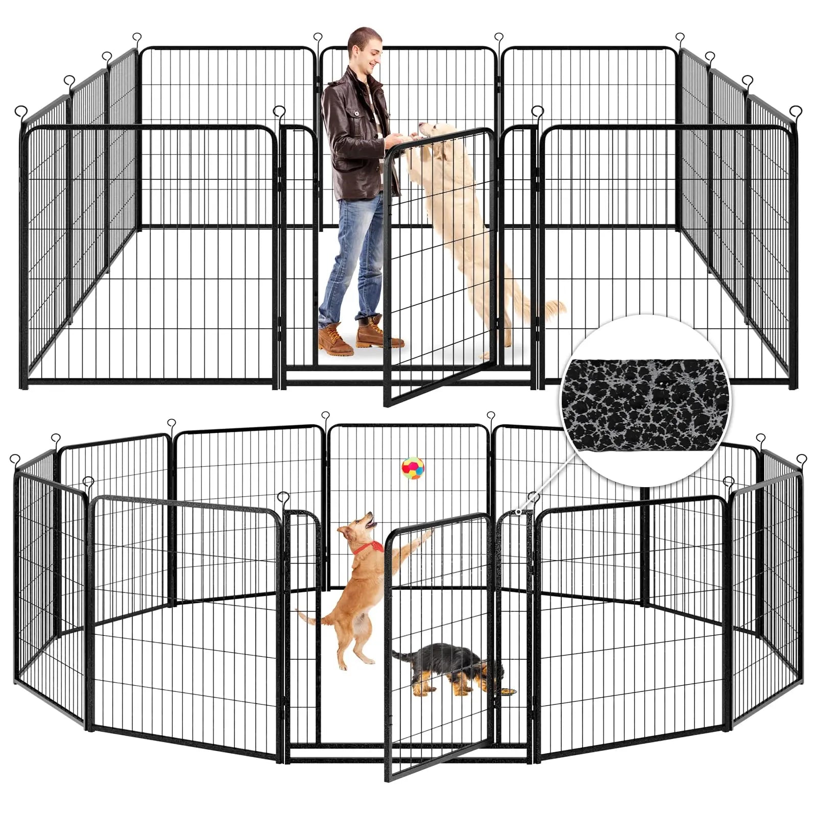 Dog Playpen Outdoor Extra Wide 12 Piece Panels Heavy Duty Anti-Rust Coating-Strengthened Dog Fence 40" Height with Doors Portable for RV Camping Yard, Total 32FT, 79 Sq.Ft, Snowy Black PS781