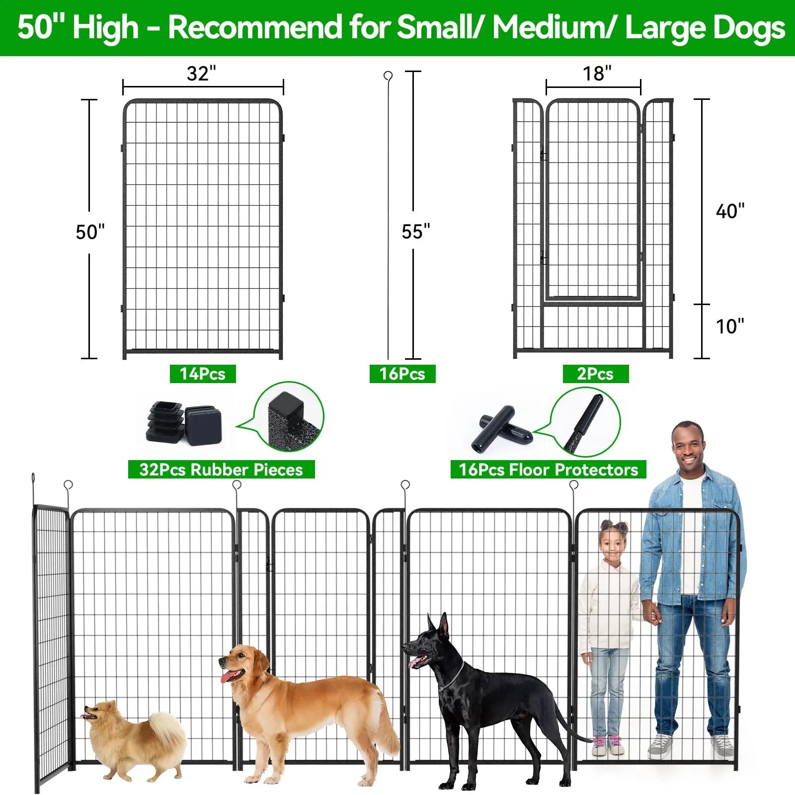 Dog Playpen Outdoor Extra Wide 12 Piece Panels Heavy Duty Anti-Rust Coating-Strengthened Dog Fence 40" Height with Doors Portable for RV Camping Yard, Total 32FT, 79 Sq.Ft, Snowy Black PS781
