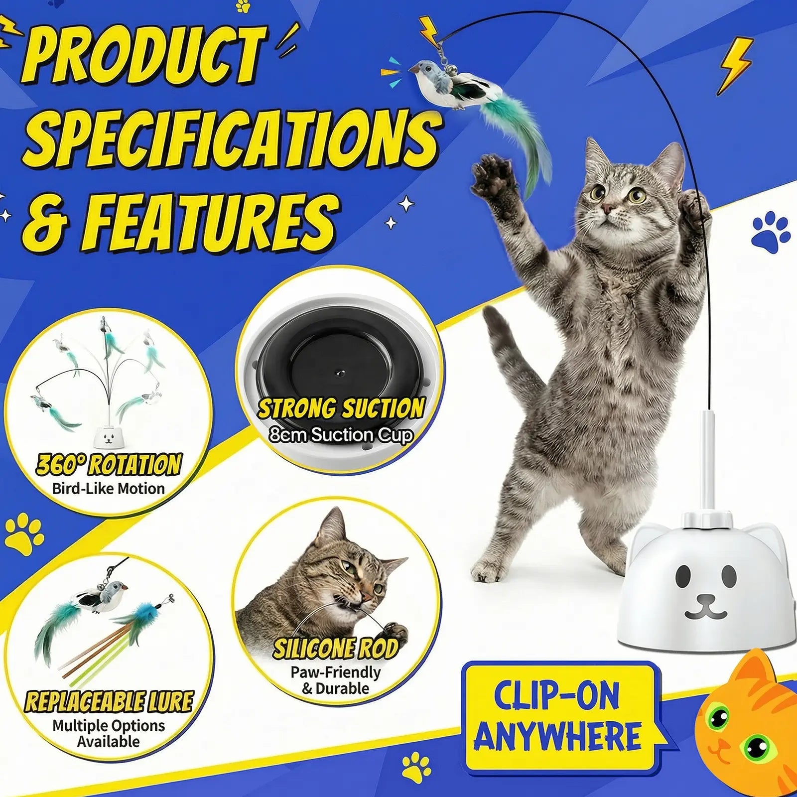 CATPICK Interactive Cat Toys for Indoor Cats Automatic Electric Flying Bird Feather Wand Toy with Automatic Function and Electric Flying Bird for Continuous Entertainment