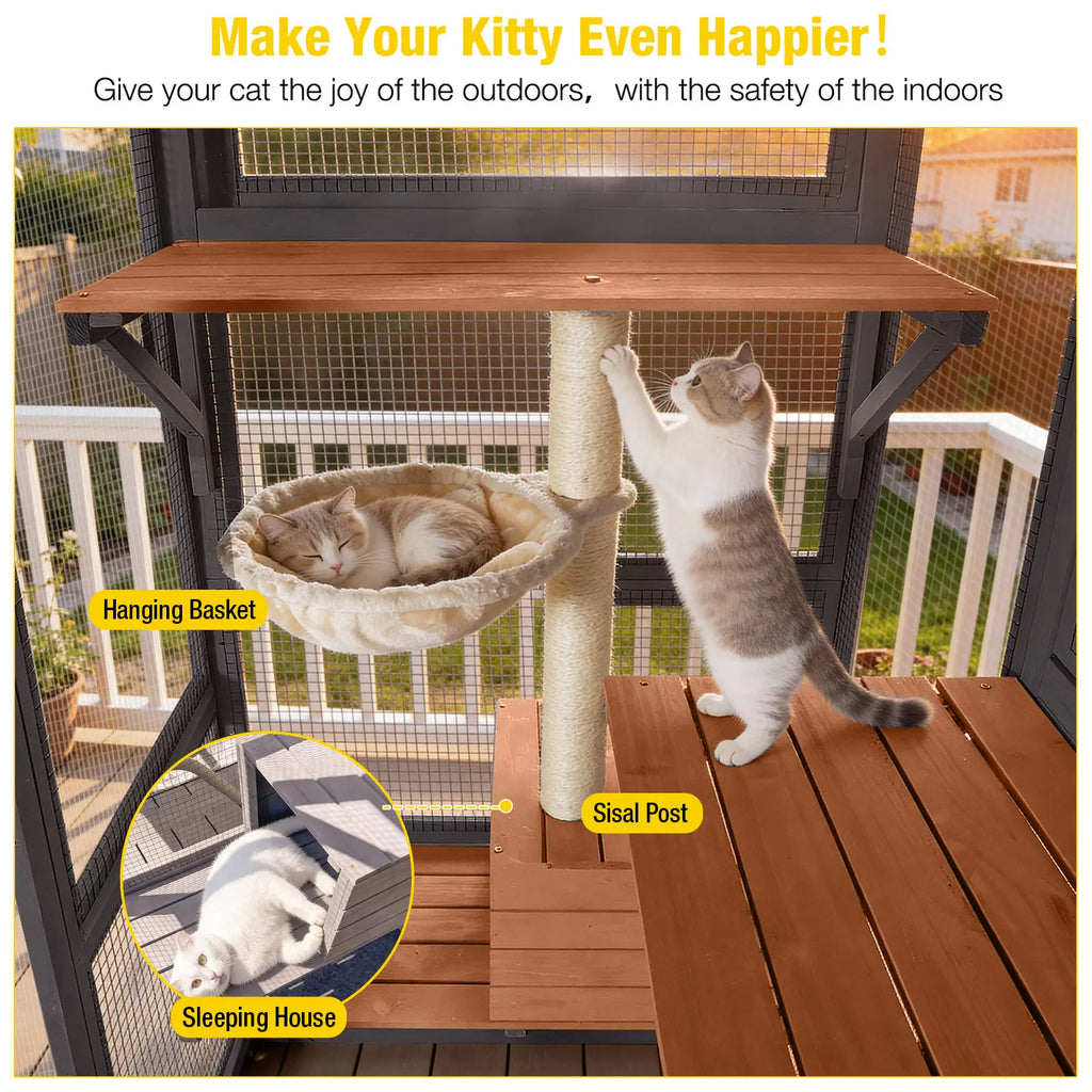 Aivituvin-Air37-M Walk-In Large Cat Enclosure with Roof Tarp - Connects to Windows or Cat Doors,Outdoor Catio，Catfuriture