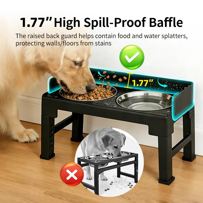 PAKEWAY Elevated Dog Bowls, Spill Proof, Tiltable Pet Feeder with 1 Slow Feeder Bowl &2 Stainless Steel Bowl, 6 Height Adjustable Raised Dog Bowls Stand for Medium Large Dogs