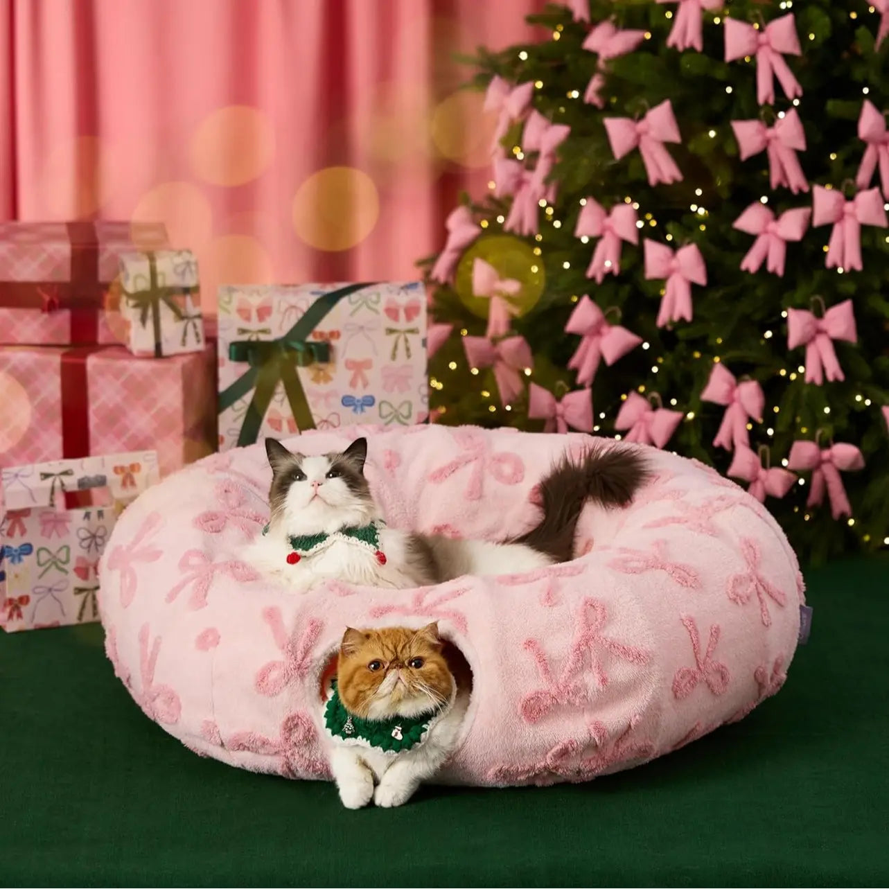Lesure Cat Tunnel Bed for Indoor Cats - Cute Cat Donut Tunnel with Washable Circle Cushion, round Pet Play Tunnel Toy for Kitten/Puppy/Rabbit - Animal Blanket Home